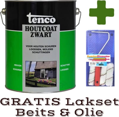 Tenco Houtcoat Zwart 1 liter + GRATIS KwastenDiscounter Lakset Beits & Olie 5-Delig,10 cm