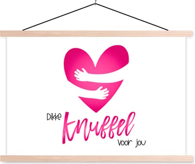 Posterhanger incl. Poster 90x60 cm - Schoolplaat - Beterschap - Quotes - Knuffel - Textielposter - Blanke latten