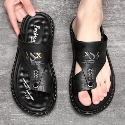 Tongs d'été en Latex à semelles souples pour garçons, sandales de plage, grande taille, vêtements d'extérieur à chevrons, pantoufles antidérapantes 38 noir