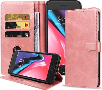 Geschikt voor iPhone 7/8 Plus Telefoonhoesje Kunstleer met Magnetisch lipje en Pasjeshouder Book Case met Klepje - Roze - Smartphonica geschikt voor Apple iPhone 7 Plus;Apple iPhone 8 Plus