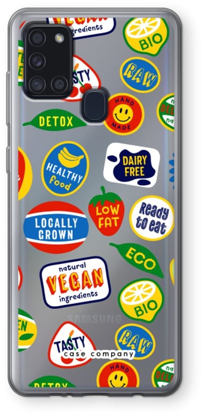 Case Company® - Hoesje geschikt voor Samsung Galaxy A21s hoesje - Fruitsticker - Soft Cover Telefoonhoesje - Bescherming aan alle Kanten en Schermrand