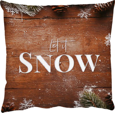 Sierkussens - Kussentjes Woonkamer - 50x50 cm - Sneeuw - Houtlook - Quote - Let it snow - Kerstdecoratie voor binnen - Kerstversiering woonkamer decoratie - Kerstmis versiering in huis - Christmas decorations - Kerstaccessoires