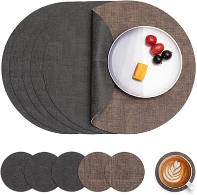 Dailygoods- Placemat Rond - Kunstlederen Placemat - Waterdicht - Antislip - Afwasbaar - Afmetingen 36 x 36 cm - Tafelmat