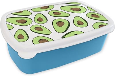 Broodtrommel Blauw - Lunchbox - Brooddoos - Avocado - Patronen - Pastel - 18x12x6 cm - Kinderen - Jongen