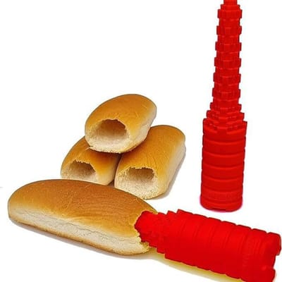 2 stuks Hotdogboor - Nauwkeurig gatenboorontwerp - Gatenpons voor hotdogbroodjes - Mini-gereedschap voor het maken van hotdogs - 19,5*4*1,8 cm - Voor het zelf maken van hotdogbroodjes - Rood