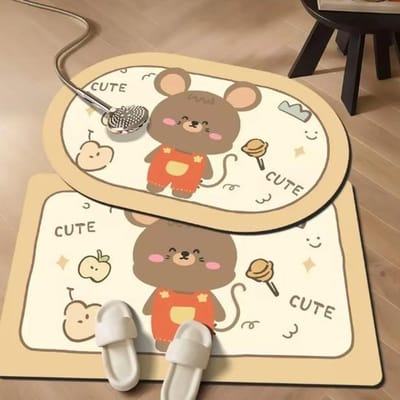 Tapis de Bain Absorbant Dessin Animé Séchage Rapide Paillasson Boue Diatomique Toilettes Résistant à la Saleté, Antidérapant et Facile à Gérer 40 * 60 (2.5mm) square white
