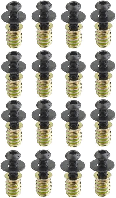 SOTECH schroevenset 16 stuks M6 x 20 mm met schroefdraadbussen / inschroefbussen M6 x 15 mm en onderlegringen voor tafelframes, tafelpoten en nog veel meer