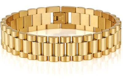 Heren Armband Presidential - Horlogeband Stijl - Goud kleurig - Staal - 15mm - Schakelarmband - Armbanden - Papa Cadeau Voor Mannen - Vaderdag