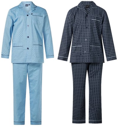 Gentlemen - 2 klassieke heren pyjama's met doorknoop - 100% katoen - blauw en donkerblauw - maat 50