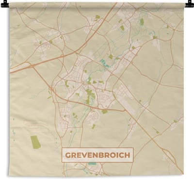 Wandkleed - Wanddoek - Grevenbroich - Plattegrond - Kaart - Vintage - Stadskaart - 180x180 cm - Wandtapijt