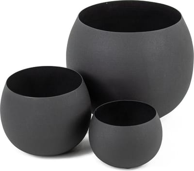 HomeBound by KY | Bloempot set van 3 metaal zwart | Bloempot set | Bloempot set van 3 | 10x12x8, 13x15x12 en 18x23x19cm