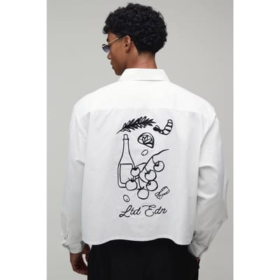 Boxy Gecropte Oxford Overhemd Met Geborduurd Rugdetail | White | Size XS