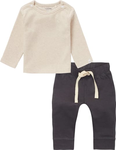 Noppies - Kledingset - 2 delig - Broek antraciet grijs - Shirt oatmeal - Maat 62