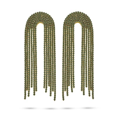 CO88 Collection Oorbellen Dames - Oorhangers met Zirkonia - 86,6x27,4mm - Groen - Staal - Goudkleurig - 8CE-70540