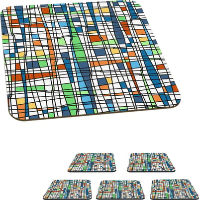 Onderzetters voor glazen - Patronen - Lijn - Wit - 10x10 cm - Glasonderzetters - 6 stuks