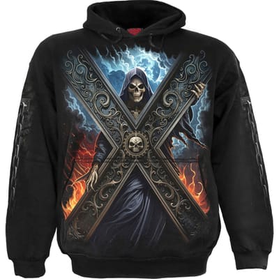 Spiral Unisex Volwassenen Hoodie met Kruisover Achterkant & Mouwprint (Zwart)