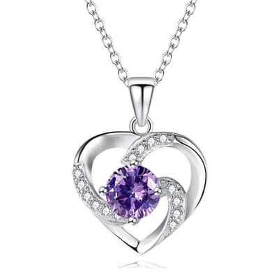 Lumici® | Sapphire Crystal Heart Ketting - Necklace - Zilver - Kristallen - Steentjes - Hartje - Verkering - Zomer - Blijdschap - Cadeau Voor Vrouwen - Moederdag Cadeau - Valentijn - Liefde - Verrassing - Zilver Paars Steentje