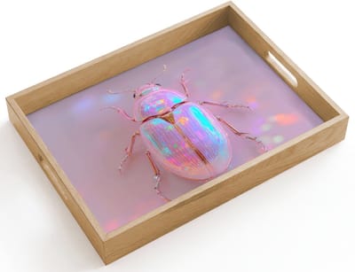 Dienblad hout 40x30 cm - Schootdienblad - Kever - Metallic - Lichteffect - Roze - Borrelplank rechthoek - Plateau dienbladen