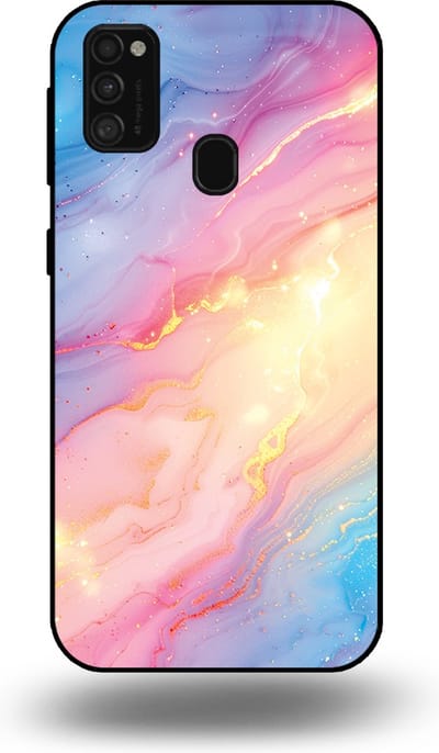 Smartphonica Telefoonhoesje Geschikt voor Samsung Galaxy M21 met Regenboog Glitter Marmer Opdruk - TPU Backcover Case Rainbow Glitter Marble Design geschikt voor Samsung Galaxy M21
