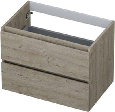 INK Wastafelonderkast - 70x45x52cm - 2 lades - greeploos - houten keerlijst - MFC Greige eiken