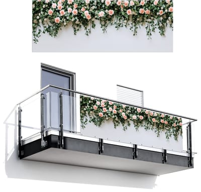 Balkonscherm 300x110 cm - Balkonposter Bloemen - Muur - Rozen - Groen - Balkon scherm decoratie - Balkonschermen - Balkondoek zonnescherm
