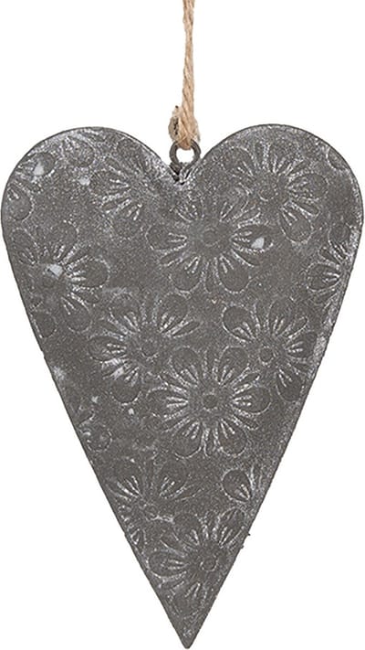 Clayre & Eef Decoratie Hanger Hart 8 cm Grijs Metaal