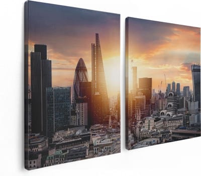 Artaza Canvas Schilderij Tweeluik Londen Stad bij Zonsopgang - 120x80 - Foto Op Canvas - Canvas Print