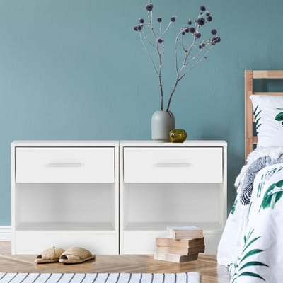 Set van 2 nachtkastjes met lade en open vak 36,5x38,5x30 cm wit hout ML design