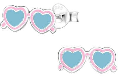 Joy|S - Zilveren hartjes zonnebril oorbellen - 12 x 5 mm - roze blauw