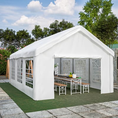 Wishdor - Tentgarage - Dubbele Doorrijopening En Ventilatieramen - Weerbestendig - Staal En PE-Gecoate Stof - Wit - 601 X 400 X 281 Cm