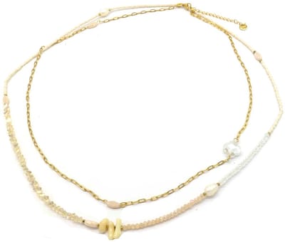 Ketting met Kralen - RVS - Lengte 55-60 cm - Beige