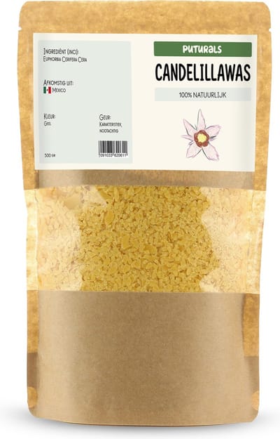 Puturals Candelillawas 100% Plantaardig - 500gr - Puur en Vegan - Alternatief voor Bijenwas - Candelillawas voor DIY Crèmes en Balsems