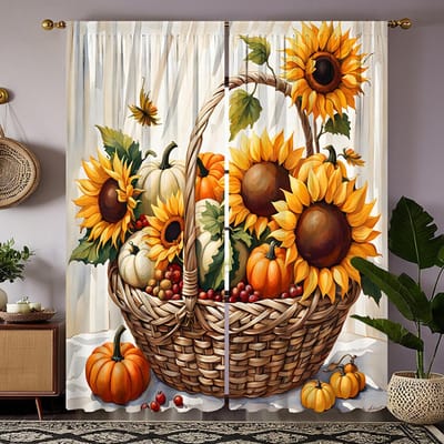 2 stuks HD Thanksgiving Zonnebloem zonnebloem bloemenmand decoratief gordijn Geel digitaal bedrukt gordijn huisdecoratie styl W52H63inchW132H160cm orange