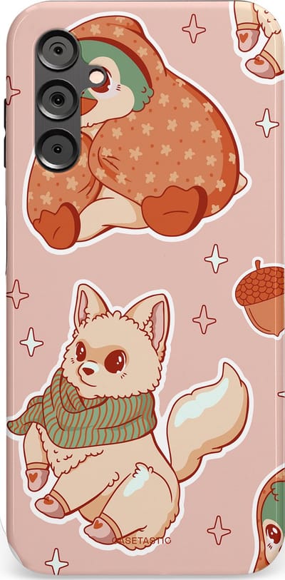 Casetastic hoesje geschikt voor Samsung Galaxy A14 (2023) 5G / Samsung Galaxy A14 (2023) 4G - Dubbellaagse bescherming - Winter avontuur - Fashion Case - Perzik Zand Lichtgrijs