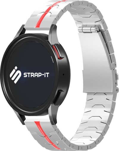 Strap-it Smartwatch bandje 22mm - Stalen Special bandje - geschikt voor Samsung Galaxy Watch 1 46mm / Watch 3 45mm / Gear S3 Classic & Frontier - Polar Vantage M / M2 / M3 / V3 / Grit X / Grit X Pro - OnePlus Watch - zilver/rood