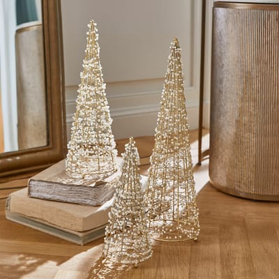 LOBERON Decoratieve boom set van 3 Amelioro wit/goudkleurig
