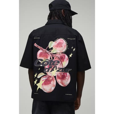 Oversized Shirt Met Halve Mouwen En Appelprint | Black | Size XS