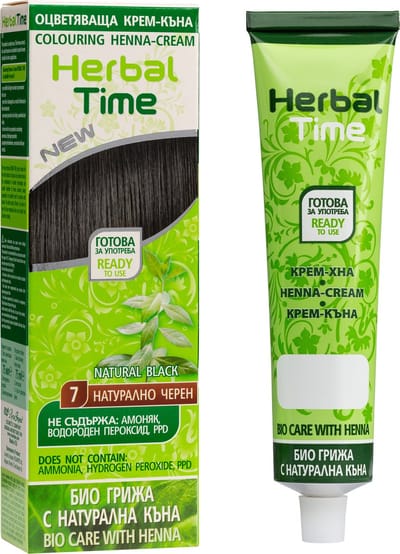 Herbal Time Henna Haarverf Natural Black – Zwarte Semi Permanente Haarkleuring – zonder Ammoniak/Peroxide/PPD – Natuurlijke Bio Haarkleuring – 75ml