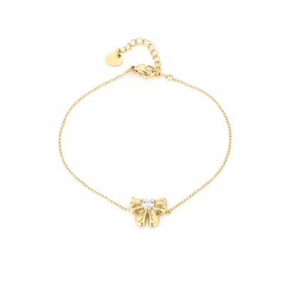 Bijoutheek Armband (Sieraad) Strikje Witte Steen Goud