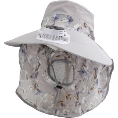 Casquette de protection solaire Anti-UV Casquette avec ventilateur solaire Recharge USB Respirante Casquette chapeau ventilateur de refroidissement Long visière Protection solaire Design floral Casquette solaire Protection solaire white