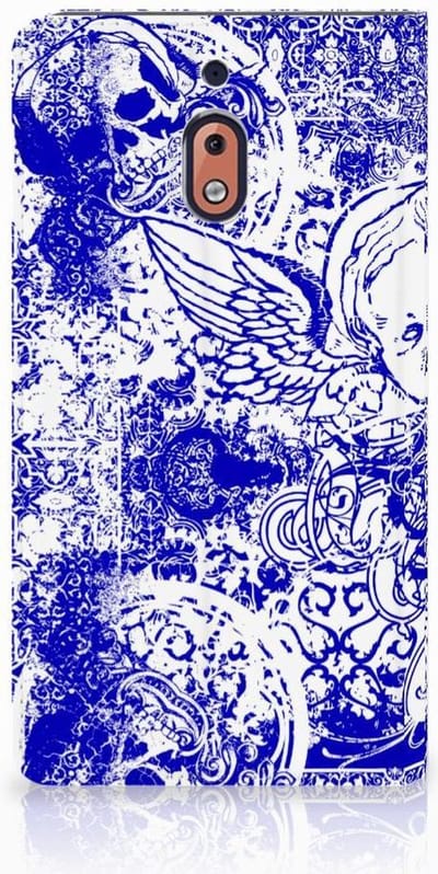 Mobiel BookCase Nokia 2.1 2018 Angel Skull Blauw