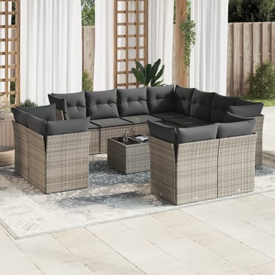 vidaXL - 12-delige - Loungeset - met - kussens - poly - rattan - grijs