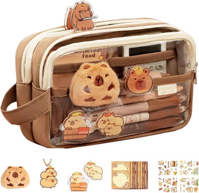 Etui met Stickers - Pennenhouder Tas - Briefpapier Opslag - Inclusief Hanger - 18 x 17 cm - Meerkleurig