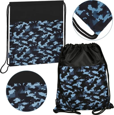 Blauwe camouflage tas voor schoenen, schooltas om de schouder 45x35,5 cm STARPAK