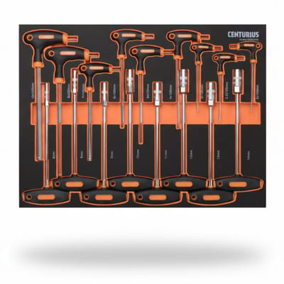 T-Greep Inbus- & Doppenset 18-delig – Softmodule 53×39×3 cm | Inbussleutels 2–8 mm (100–200 mm) & Doppen Ø 6–14 mm – Antislip & Professioneel