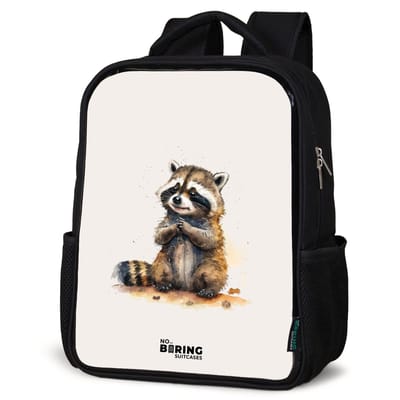 NoBoringSuitcases.com® - Rugzak zwart - Schooltas jongen & meisje - Wasbeer - Waterverf - Kleuren - Dieren - Rugtas voor school - Boekentas kind - Schoolrugzak - Kinderrugzak