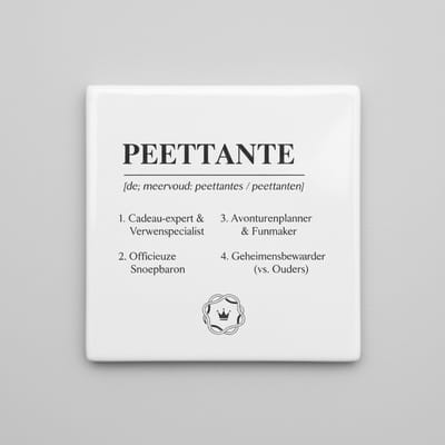 Grappige Definitie Tegel “Peettante” – Cadeau voor Peettante – Decoratieve Keramische Tegel 15 x 15 cm