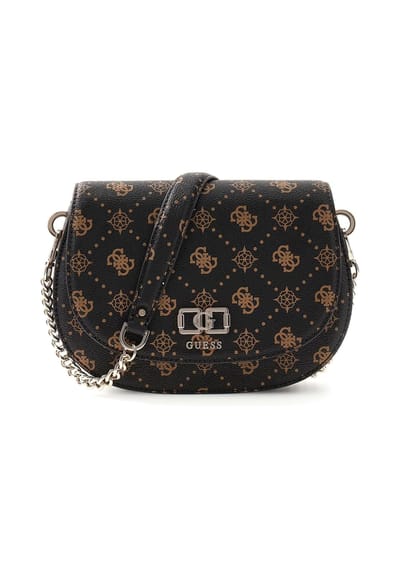 GUESS schoudertas Emelie Logo Flap Shoulder Bag Espresso Logo donkerbruin