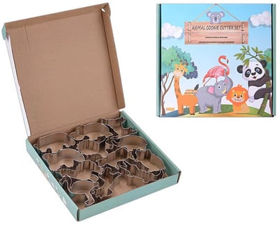 Uitsteekvormpjes - Koekjesuitstekers Dieren – Set van 12 RVS Koekjesvormpjes – Uitsteekvormen - Dierentuin Dieren – Roestvrij Staal – Inclusief Doosje – Leuk als Cadeau
