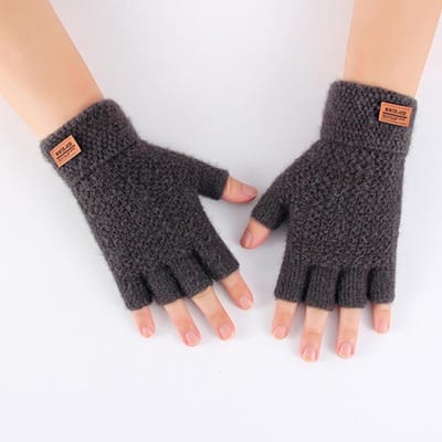 Heren Handwarmer Breihandschoenen Vingerloos Warm Alpaca Wol Winter Halve Vinger grijs
